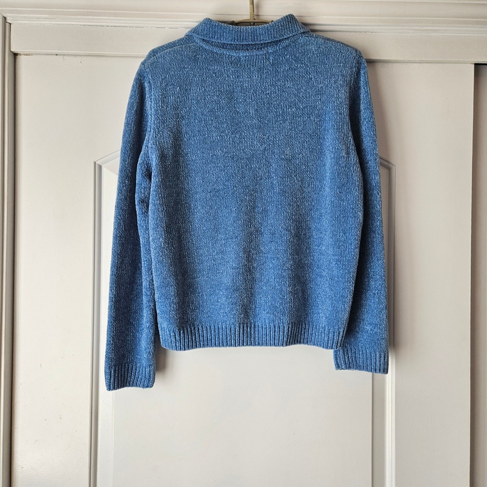 Alfred Dunner Sweater Womens PXL Blue Floral Embroidered Chenille Knit Spring - Picture 2 of 9